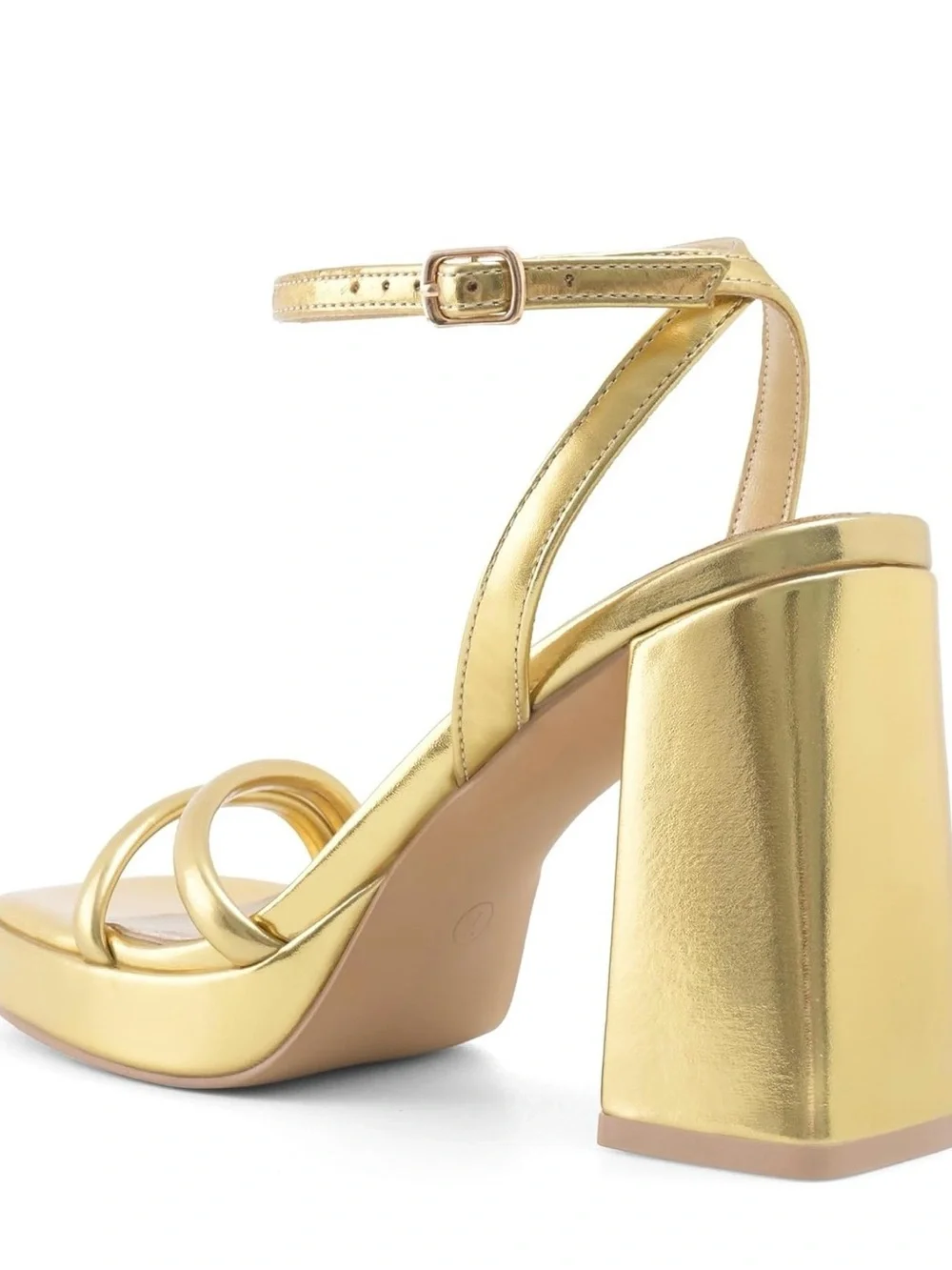 Gracestride Gold Platform Block Heel Ankle Strap Sandals Size 8.5 New #Lux-CL